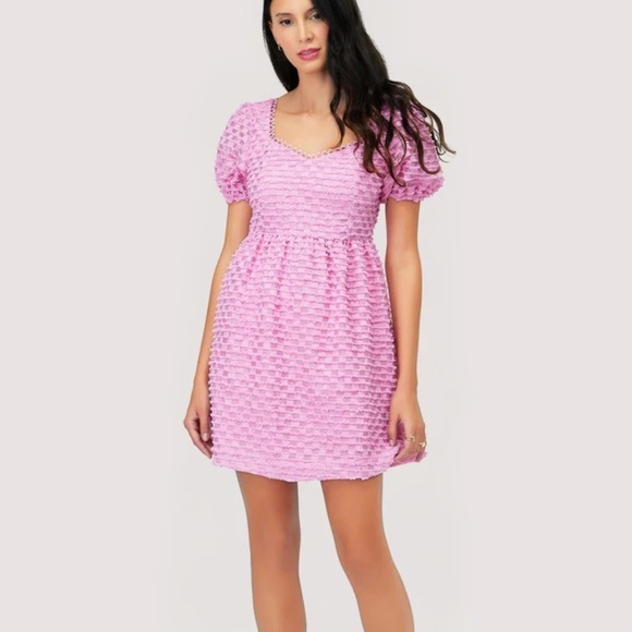 Lost + Wander Paloma Puff Sleeve Ruffle Detail Mini Boho Bubblegum Pink Dress - Picture 1 of 6
